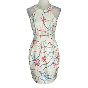 J. McLaughlin Firenza Silk Cream Coral Chain Print Halter Mini Column Dress - 2